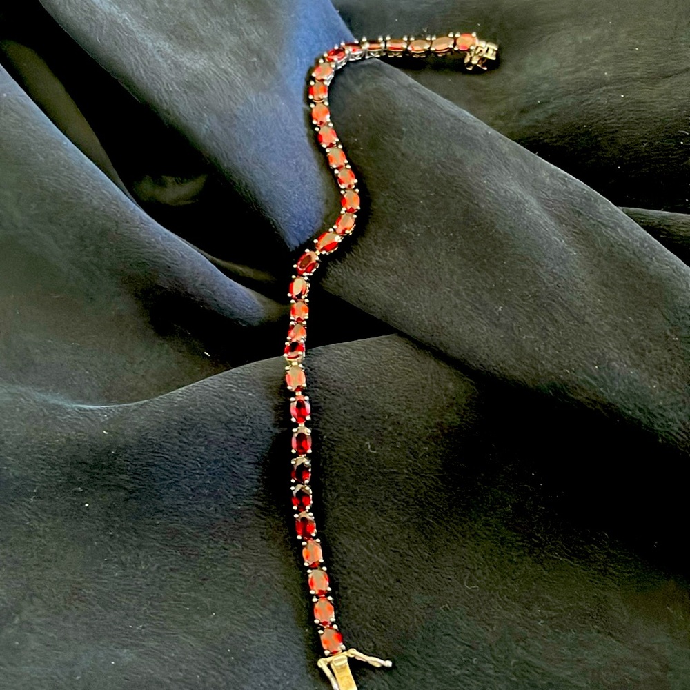 925 Sterling Silver Natural Rhodolite Garnet Tennis Bracelet Size 8 in.